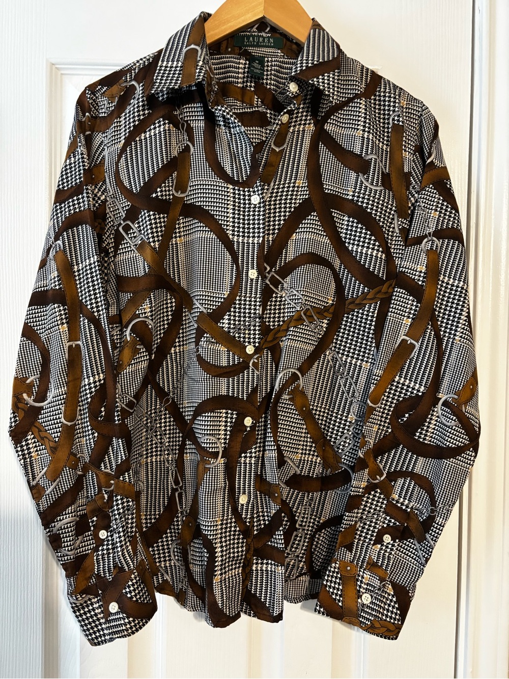 Lauren Ralph Lauren Equestrian Print Shirt Medium Cotton Button Front